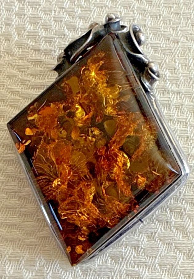Vintage 925 Sterling Silver Art Nouveau Style Baltic Amber Brooch, 2″ X 1.5 “