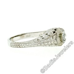 Vintage 14k White Gold 0.68ct Old Cut Diamond Solitaire Filigree Engagement Ring