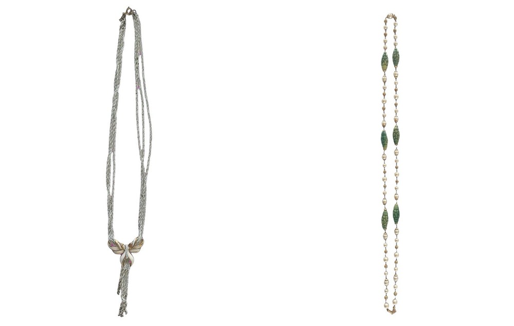 Vintage Trifari Necklace Lot 2 – Faux Jade Carved Bead Pearl & Bow Enamel Tassel