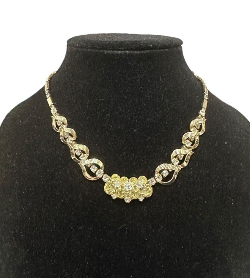 Vintage MCM Necklace Sarah Coventry Clear Yellow Green Rhinestone 16-18″