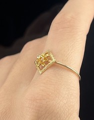 ATQ Vtg 10k Yellow Gold Diamond Ring Brooch Conversion Flower in Square sz 10