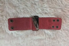 Vintage Red Leather Braclet Glass Center Stone Snap Closure Size OSFM