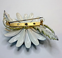 Vintage 1960s Blue Enamel Flower Brooch Rhinestone Mod Flower Power Pin – AS IS