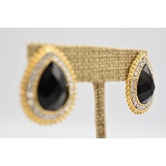 Amrita Vintage Teardrop Earrings Crystal Rhinestone Black Chunky Signed BinAR
