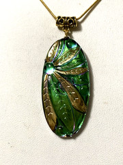 NEW LISTING*RARE ART-DECO IRIDESCENT CZECH GLASS DRAGONFLY NECKLACE.Peacock.g