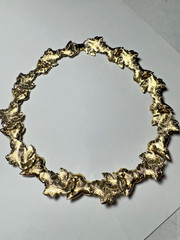 Vintage Oak Leaf Acorn Necklace & Brooch Set Gold Tone Red Green Cabochon Fall