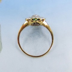 Vintage Style Edwardian Emerald and Lab Created Diamond Ring In 14k Gold Finish