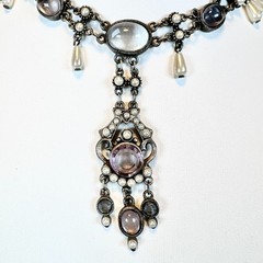 Vintage Moonstone Rhinestone Simulated Pearl Necklace Victorian Poured Glass