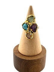 Vintage Stone Chip Ring Multi Color Pink Blue Purple Green Boho Style Size 5.25
