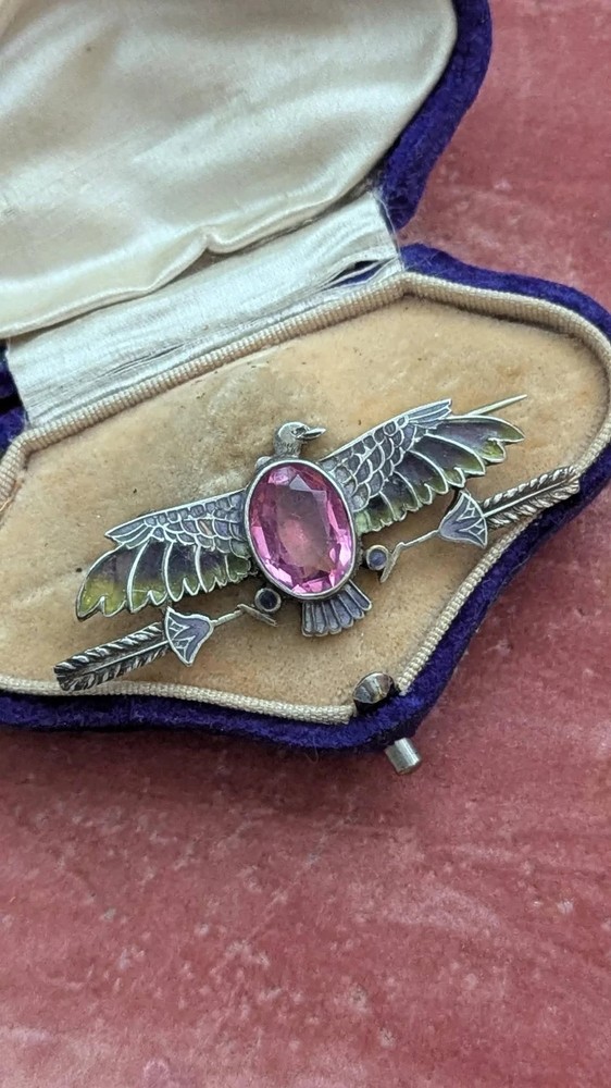 Antique 1920s Egyptian Revival Plique-a-Jour Enamel Brooch-Goddess Nekhbet