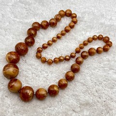 Vintage Plastic Necklace Marbled Brown Lucite Graduated Beads 28″