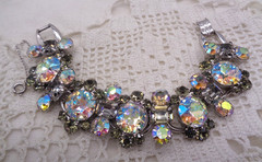Vintage JULIANA D&E AB Headlight & Gray Rhinestone BRACELET 5 Link
