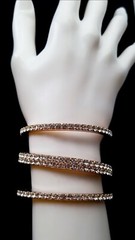 FAB! WIDE RHINESTONE BANGLE CUFF STATEMENT BRACELET CLEAR STONES ROSE GOLD BASE