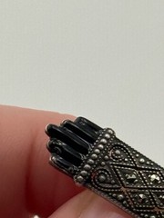 Vintage Art Deco 935 Sterling Silver Marcasite Enamel Amazonite Brooch