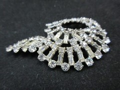 High End Prong Set Clear Rhinestone Brooch w/Baguette Stones Silver Tone Swirly