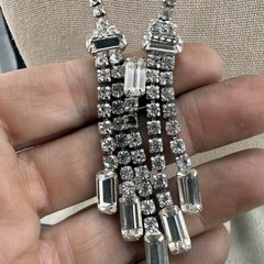 Vintage Rhinestone Necklace Silver Tone Waterfall 16” READ