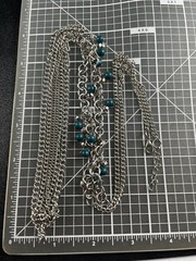 Vintage Layered Teal Green Charm Necklace 40” Silver Tone Metal Chains