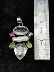 Vintage Handmade Sterling Silver Pendant With Natural Faceted Muti Gems Stone