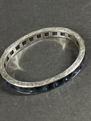 Art Deco Sapphire Color Blue & Sterling Bangle Bracelet