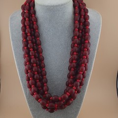 Venetian Red WhiteHeart Trade Glass Beads Necklace 12.6mm x 11.4mm & 6-7mm