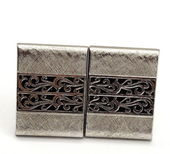SWANK Vintage 1970 to 80s Silver Tone Textured Finish Filigree Center Cufflinks