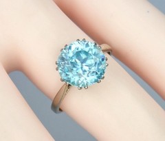 Antique Art Deco 18K Gold 5.4ct Old Cut Blue Zircon Solitaire Engagement Ring 6