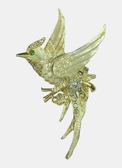 This elegant vintage-style gold-tone bird brooch 3” long by 1.5” wide