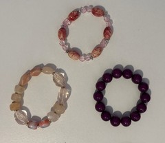 6 Piece Lot of Colorful Pink Purple Tone Bracelets Plastic Stone Glass Variety