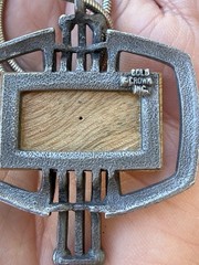 Vintage Mid Century Modern Silver Plate & Wood Gold Crown Inc Pendant Necklace