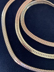 2 Piece Vintage Flat Snake Chain Necklaces 1 Gold Tone 28 in & 1 Silver 22 in.