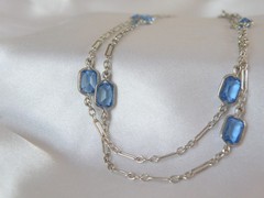 Antique Sterling Silver 925 Blue Gemstone Station Vintage Paperclip Necklace 25″