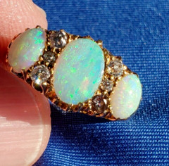Original EARTH MINED OPAL DIAMOND ART Deco Engagement Ring Antique 18K GOLD BAND