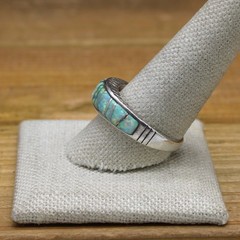 Vintage Sterling Silver Lab Created Opal Inlay Ring Size 11.25