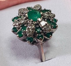 Vintage 14K White Gold Diamond And Columbian Emerald Ring