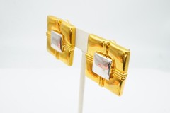 Vintage Clip On Earrings Gold Silver Tone Square