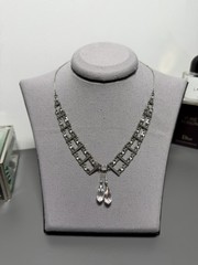Delicate 1920s Art Deco Platinon Crystal Drop Necklace