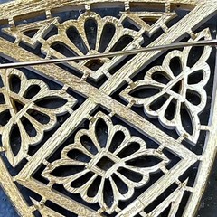 Vintage Huge Signed Crown Trifari Gold White Enamel Geometric Shield Pin Brooch