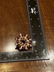 Vintage Austrian Red & Clear AB Rhinestone Floral Wreath Brooch Gold Tone Nice!