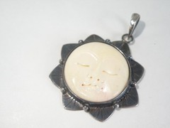 Vintage Sterling Silver 925 Large Carved Sun Moon Face Pendant