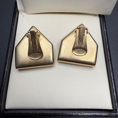 Vintage Gold & White Lucite Clip On Earrings Geometric Chevron Classic 80s Glam