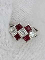 Art Deco Sterling Silver Ruby and Cubic Zirconia Ring Size 6