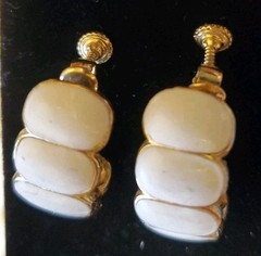 Signed VENDOME Gold and White Enamel Clip On Adjustable Earrings Vintage 1970s