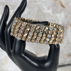 Vintage Goldtone 5 Row Aurora Borealis Rhinestone Bracelet Cuff Expandable