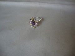 VINTAGE FLORAL PRONG SET AMETHYST PINK YELLOW CLEAR TOPAZ RING SILVER 925 SZ 6.5