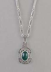 Jade Marcasite Pendant Necklace 925 Sterling Silver Vintage Oval 46cm