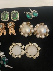 VTG EARRING LOT CLIP PIERCED Lucite Glass Rhinestones 1Pair Sterling Back SEE#15