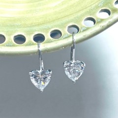 Vtg Sterling Silver 925 Clear Cubic Zirconia Heart Earrings Lever Back
