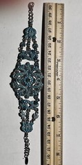 VCLM Victorian Filigree Silver Turquoise Crystal Wide Statement Bracelet