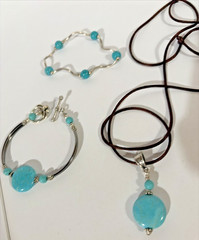 3 Piece Turquoise Jewelry Lot-Vintage 2 Bracelets And 1 Adjustable Necklace