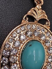 Vintage Gold Tone Turquoise Statement Drop Earrings with Rhinestone Accents